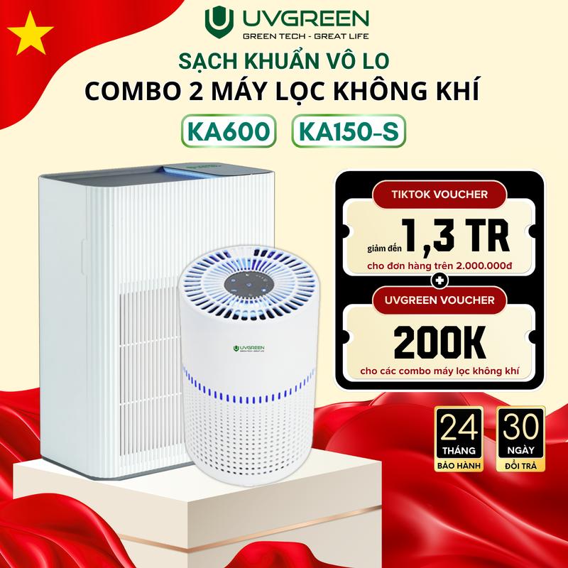 Combo Máy Lọc Không Khí Diệt Khuẩn UVGREEN KA600 60m2 + Máy Lọc Không Khí Phun Xông Tinh Dầu KA150 20m2 - Làm Sạch Không Khí Phòng Ngủ - Bộ Lọc HEPA H13 Chống Vi Khuẩn