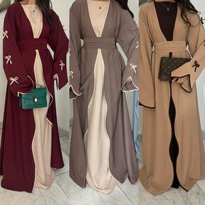 Set Pakaian Muslim, Gaun Slim Fit Elegan, dengan Kardigan Abaya Ikatan Simpul, Muslimah Wanita LR962 Bintang Clothing