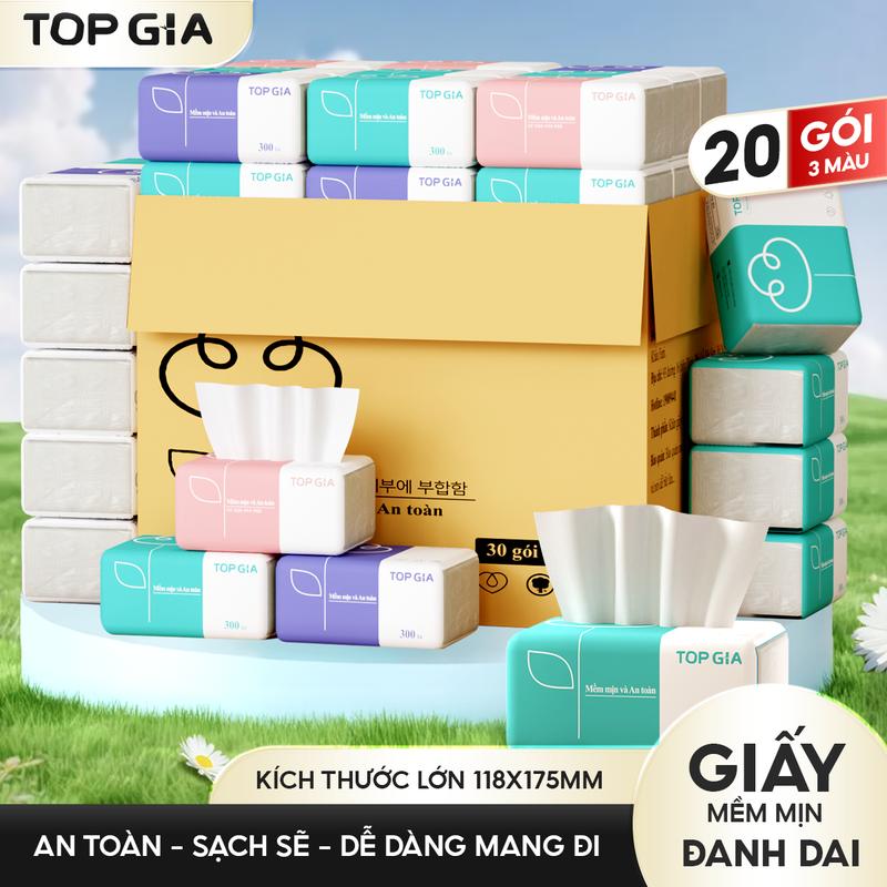   DEAL 99K - GIẤY LỤA  COMBO 20 gói giấy 3 màu TOPGIA chính hãng - Khăn giấy tiện lợi 4 lớp - giấy rút cao cấp Đạt Chuẩn Bộ Công Thương Top Gia HCM F0100 