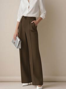 レディースハイウエストワイドレッグパンツ、無地のフィットパンツ、エレガントなオフィスウェア、カジュアルなストレートレッグジーンズ、オールシーズン対応