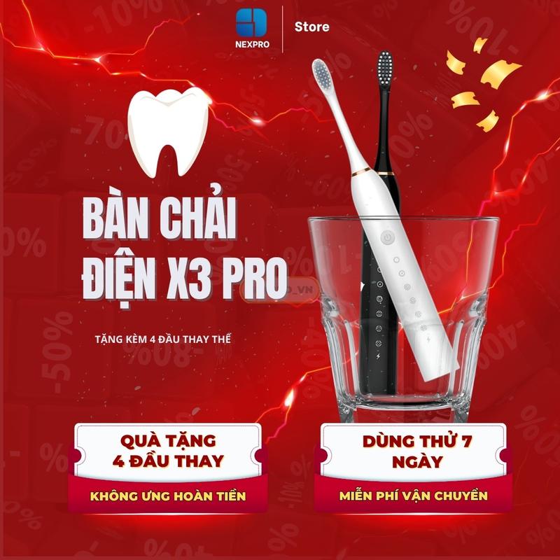 Bàn Chải Điện X3 Pro Tặng Kèm 4 Đầu Thay Thế Lỗi 1 Đổi 1 Bảo Hành 3 Tháng Miễn Phí Vận Chuyển