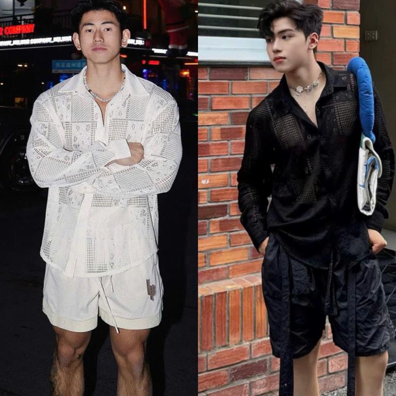 Áo Sơ Mi Lưới Dệt Kim Phối Ô Vuông Chất Thoáng Mát Mr Smile 99 SM144