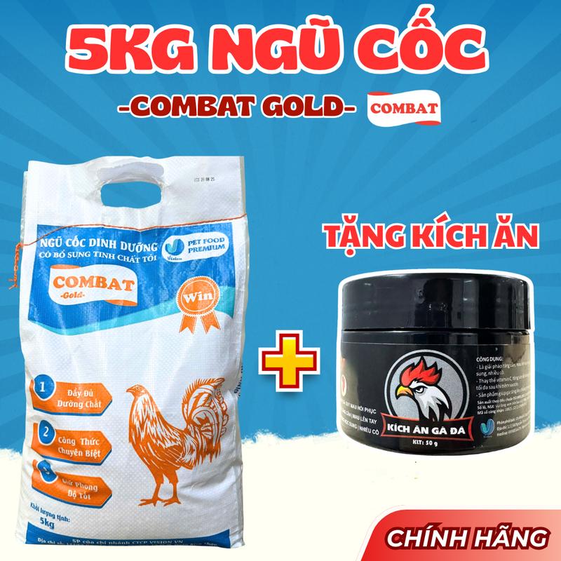  Bao 5kg Ngũ Cốc Gà COMBAT Gold - Tặng kích ăn hỗ trợ gà ăn mạnh tiêu hóa trao đổi chất tốt 