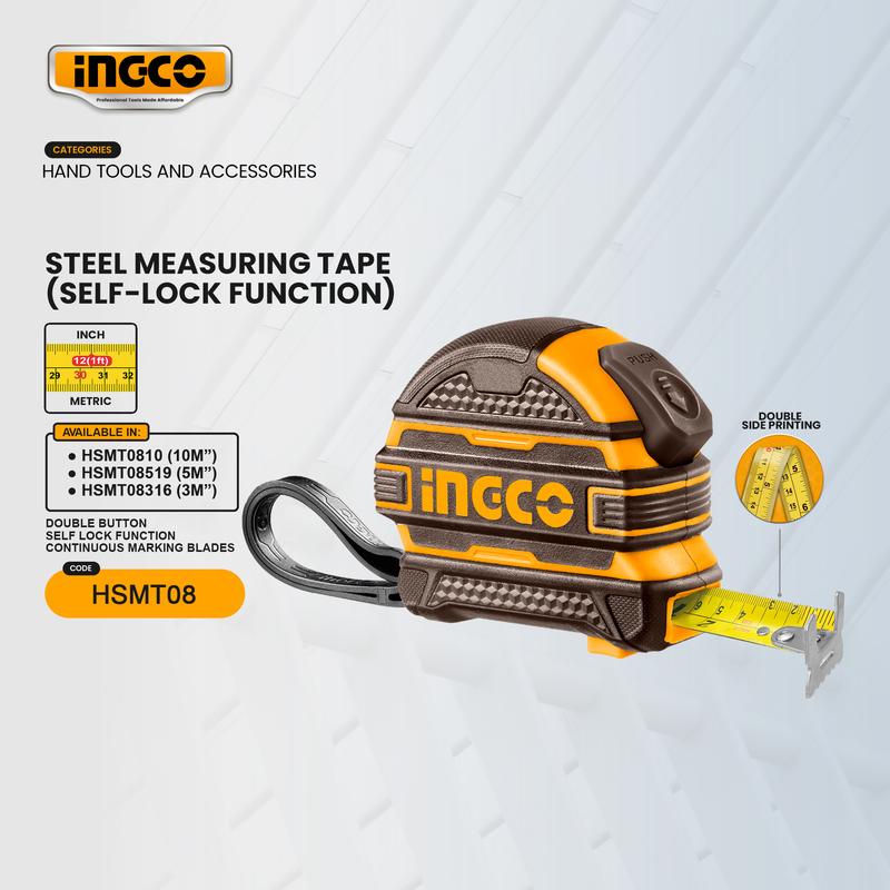 Ingco NEW Industrial Steel SELF LOCK Measuring Tape Meter Metro ...