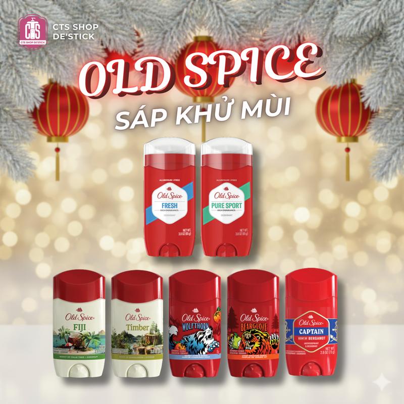  Old Spice Sáp Khử Mùi 73g & 85g PureSport Fresh Timber Fiji Bearglove Wolfthorn Captain - Lăn Khử Mùi Nam Nữ Chống Vi Khuẩn Glycol Giảm Tiết Mồ Hôi 