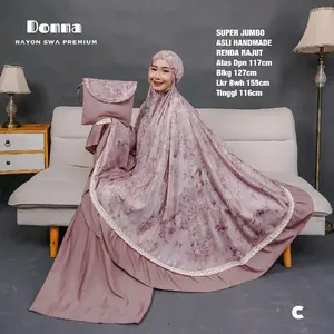 Mukena Traveling Dewasa Super Jumbo Bahan Kain Rayon Katun Lembut,Nyaman Renda Cantik Mewah Motif Granite Bali Atasan Bawahan Panjang Muslim Mukenah Tebal Kombinasi Rose