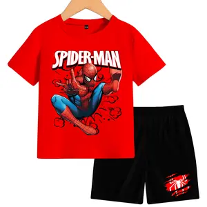 Setelan Anak Spiderman Lengan Pendek Katun Usia 2-15 Tahun Laki-Laki - Fashion Anak-Anak Parsel