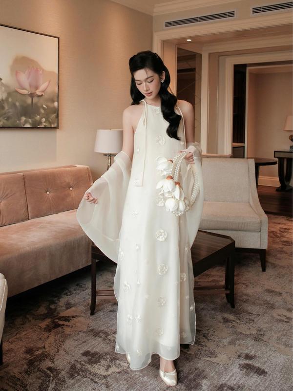 BST Ý VIÊN Đầm yếm dài đính hoa COCOBEBE HOA VIÊN kèm khoác