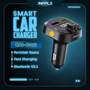 【Hot Selling】Ripple AI Car Charger 2 Port Fast Charging USB Chargers FM & Bluetooth Transmitter Voice Control MP3 Battery Wireless Cable