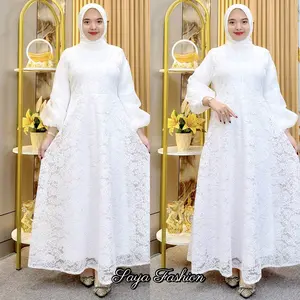 Gamis Putih Brukat Busui Tangan Organza Putih Polos Baju Maxi Muslim Lebaran 75611