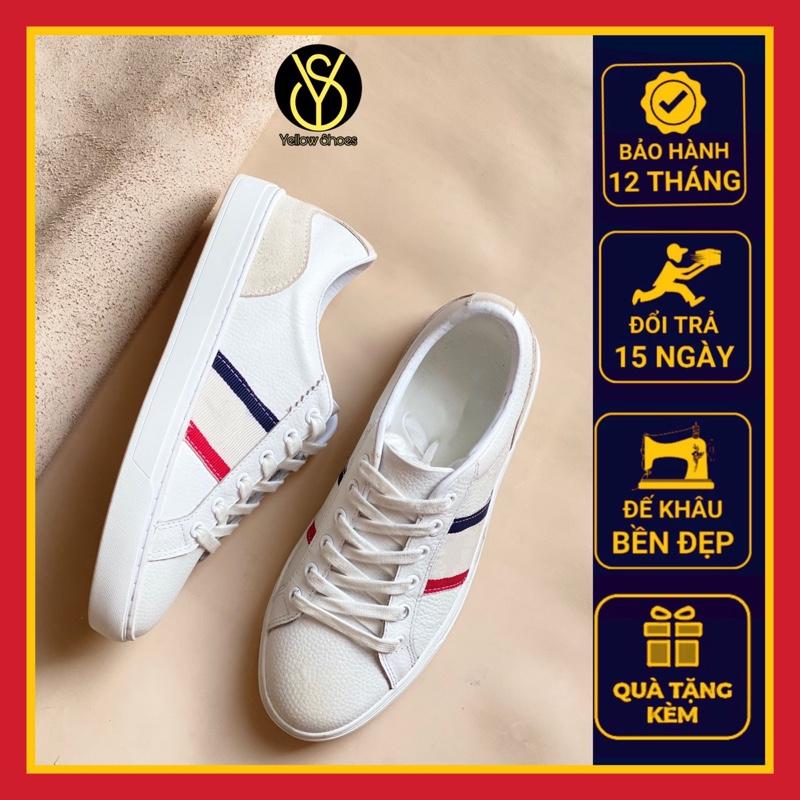  Giày Thể Thao Nam Da Bò Nguyên Tấm Sọc Xanh Đỏ Gót Da Lộn cá thêu Đế Cao Su Đúc Liền Khối Khâu Bao Quanh Đế Bảo Hành 12 Tháng Đổi Trả 15 Ngày Đế Khâu Bền Đẹp Quà Tặng Kèm - Yellow Shoes Việt Nam YSG019 