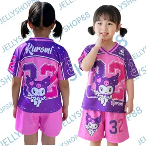 setelan Jersey anak perempuan 2-10 thn KUROMI 32 / Setelan celana pendek / gambar kuromi