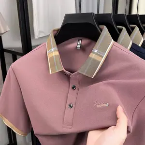 Polo shirt pria pink bermotif fashion Korean style dewasa cowok model baru 2025 casual kaos berkerah casual kemeja