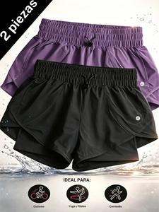 Conjunto de shorts para mujer para gimnasio al aire libre en verano, shorts deportivos de ciclismo casuales de secado rápido con diseño de capas, conjunto deportivo de 2 piezas para mujer