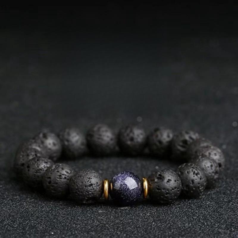 Vòng Tay Hạt Hợp Thời Trang Cho Nam, Hạt May Mắn, Đồ Trang Trí Tay Cho Bé Trai, Đá Núi Lửa Obsidian Đơn Giản 2