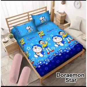 (TERBARU) sprei set karakter motif doraemon murah tebal premium ukuran 180x200 160x200 120x200 kain katun adem tidak luntur seprei homemade kekinian aesthetic size king queen single free sarung bantal & sarung guling terlaris