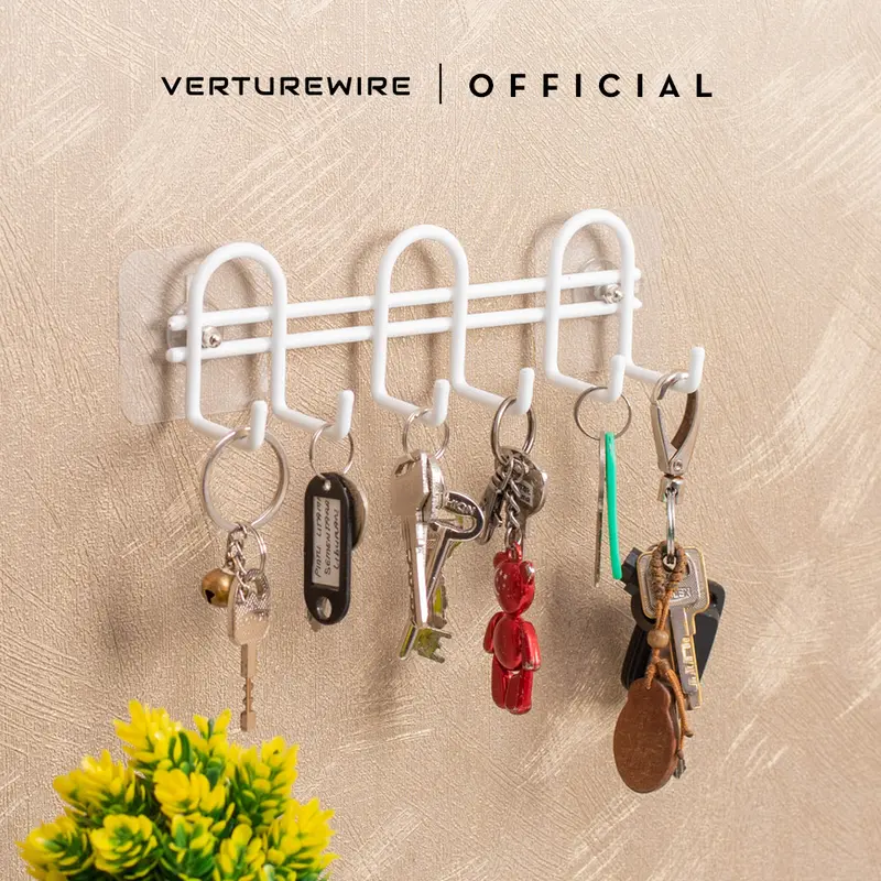 Tempat Gantungan Kunci 6 Pengait – Rak Gantungan Kunci Besi Dinding Plastik Putih Rust-Proof White 0