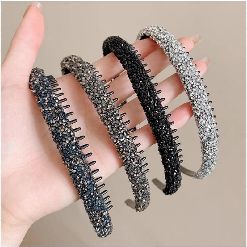 Băng Đô, Cao Cấp, Đính Kim Cương Giả Toàn Bộ, Chống Trượt, Có Răng, Dành Cho Nữ, Dễ Phối Đồ, Phụ Kiện Tóc Không Gây Hại 0
