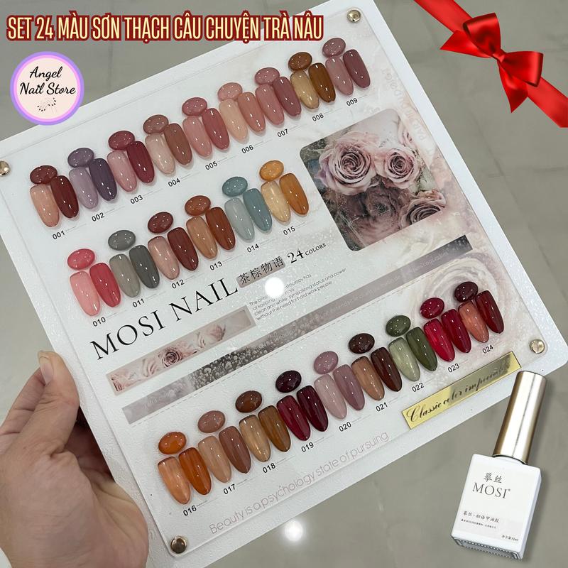   Câu chuyện trà nâu  Set sơn thạch 24 màu thạch Mosi Nail đa dạng màu sắc thạch đục thạch trong + tặng kèm bảng màu sang trọng 