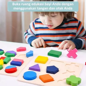 3D mainan edukasi puzzle kayu/puzzle geometri/wooden toys