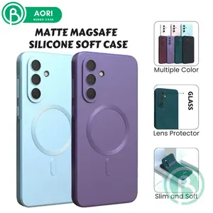 Bunso AORI Soft Case untuk SAM A57 A37 A17 A07 A56 A36 A26 A16 A55 A35 A15 5G 4G Matte Magnetic Slim Silicone Cover Silikon Casing Softcase With Camera Lens Glass Protector