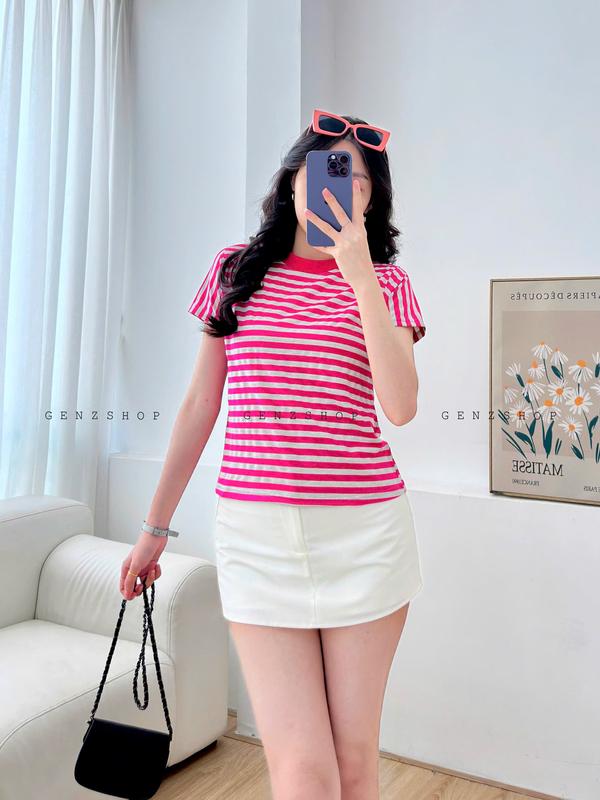 Áo Thun Sọc Ngang Form Babytee  Màu Trung Tính Áo Form Vừa Nữ - Thương Hiệu Uy Tín BBT25 7