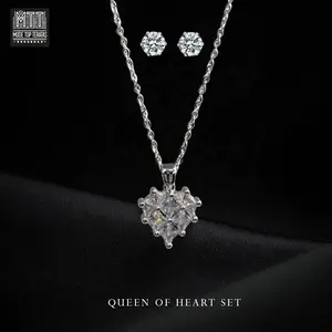 Mode Top Teratas - Set Kalung Dan Anting Titanium Silver Quen Of Heart Seri Sehari hari