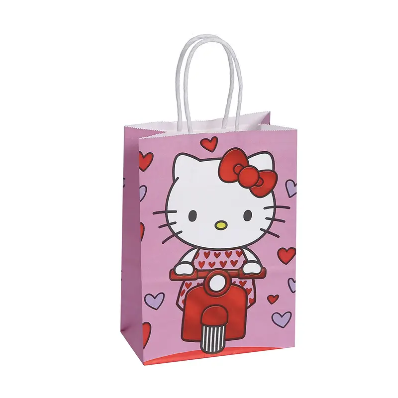 Túi tote giấy Kraft, Sanirio Thiết kế Hello Kitty, Túi quà tặng tiệc sinh nhật Sanirio hoạt hình, có tay cầm, Túi quà lễ hội, Thích hợp cho đồ chơi, [COD] coolpanda7 4