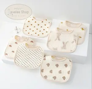 Lavelee Shop | BB06 Celemek Bayi Bentuk U Cream / Bib Slabber Bayi Segiempat Cotton / Tatakan Air Liur Anak / Celemek Makan Bahan Tebal Halus Lembut Premium Motif