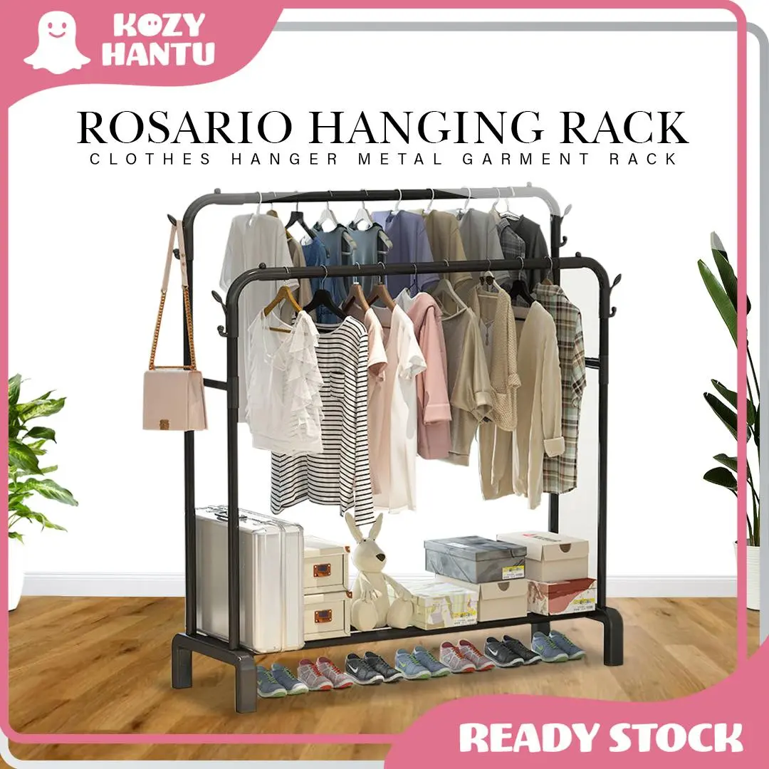 KOZY.H: ROSARIO Design Single/Double Pole Hanging Rack Cloth Organizer Baju Penyusun Furniture