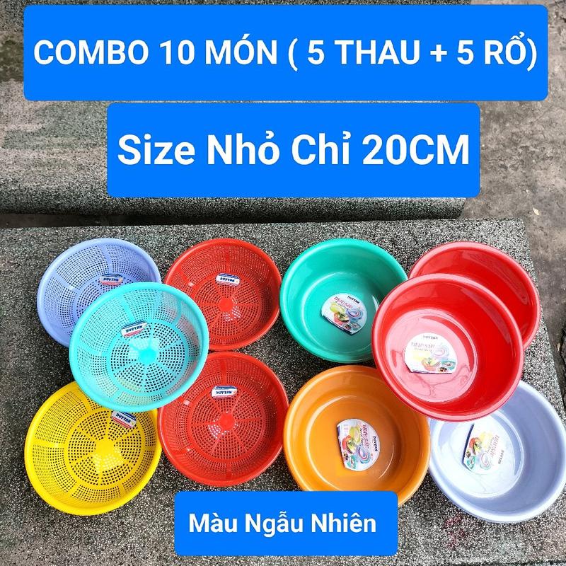 Size Nhỏ 20cm Bộ 10 món 5 thau 5 rổ tròn Nhỏ nhựa Duy Tân GIAO MÀU NGẪU NHIÊN Bộ thau rổ đa năng