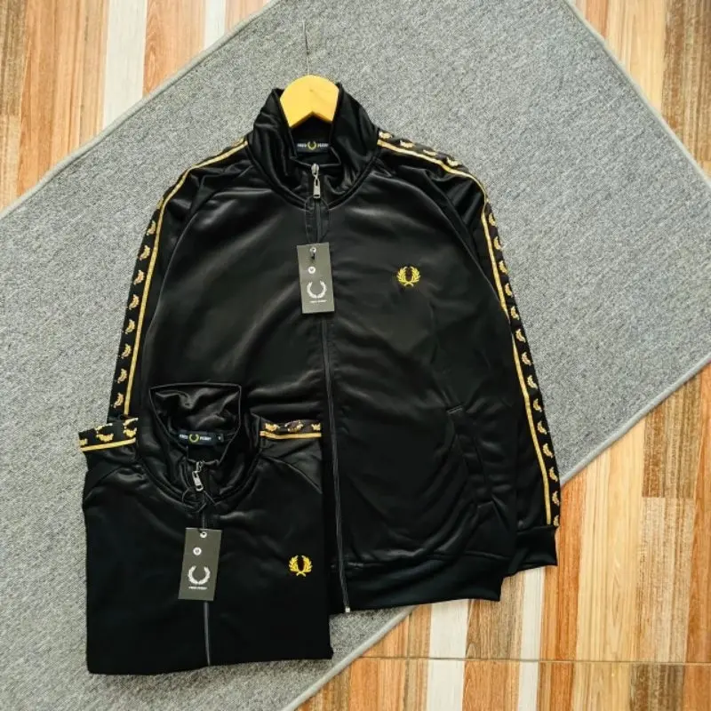 Jaket Tracktop Pria Fredperr* Strip Kasual Logo Bordir Premium Sweater Pria Wanita Terlaris