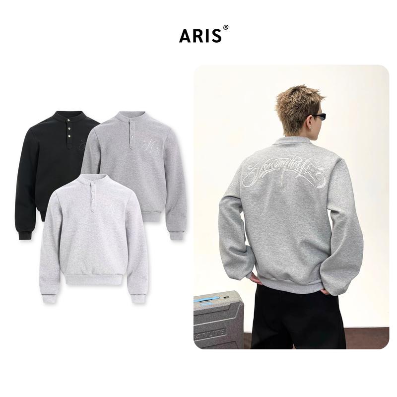 Áo sweater trơn cổ tàu thêu ARIS.STU Sweater form boxy nỉ 2 da nam nữ unisex local brand SWT04