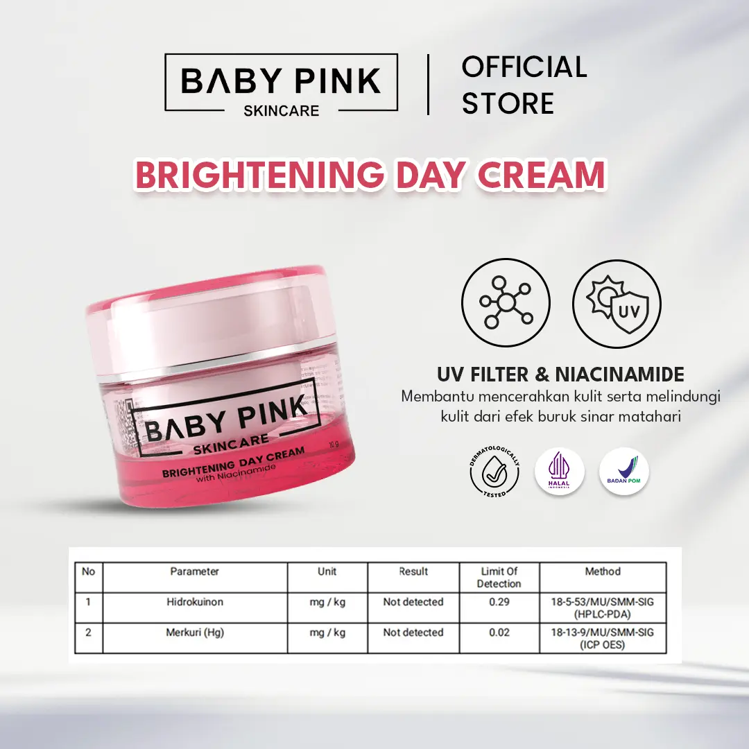 BABY PINK SKINCARE - Brightening Day Cream with Niacinamide Krim Siang dengan UV Filter Membantu Mencerahkan Wajah 10Gr