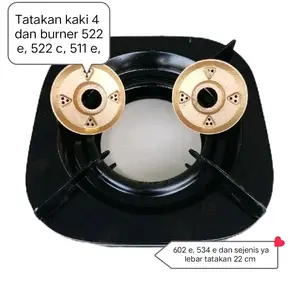 Rinnai Tatakan Kompor Gas Kaki 4 & Burner Aloy Hitam Kokoh Tahan Panas untuk Tipe 522c 522e 522s 522ce 602e Lebar 22 Cm Burner Tebal Tahan Lama