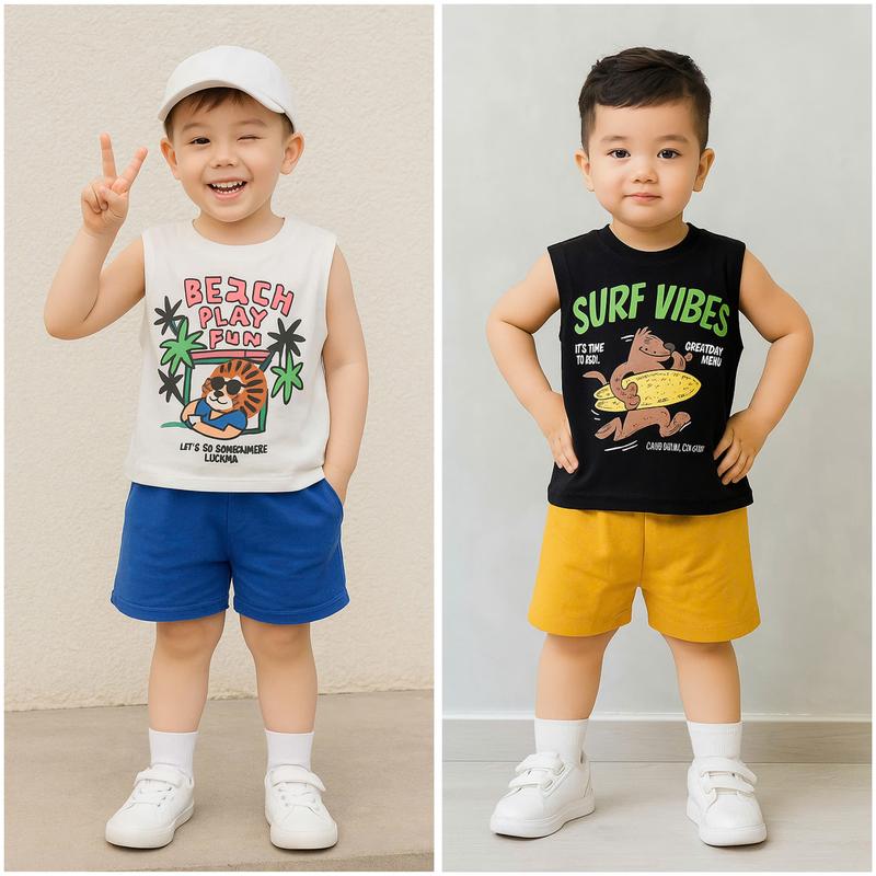 BỘ QUẦN ÁO BA LỖ MÙA HÈ ĐI BIỂN CHO BÉ TRAI BÉ GÁI 8-18KG