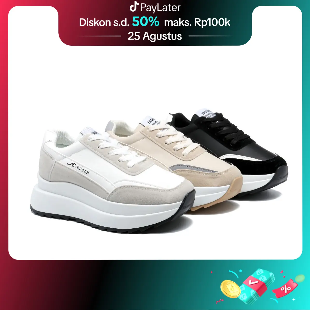 JOANNE Casual Highsole Sporty Sneakers Shoes Sepatu Wanita #JN6133 Black