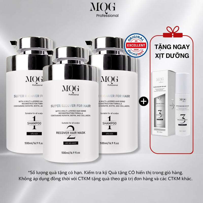 (COMBO 3) MQG Bộ 2 Dầu Gội 500ml & 1 Kem Hấp Ủ 500ml Phục Hồi Tóc Hư Tổn Khô Xơ Chẻ Ngọn, Công Nghệ Keratin Biotin Collagen – Dưỡng Tóc Mềm Mượt Chắc Khỏe, Hỗ Trợ Giảm Gãy Rụng Cho Tóc Sau Sinh Tẩy Nhuộm Uốn Duỗi, Chăm Sóc Tóc Tại Nhà Chuẩn Salon