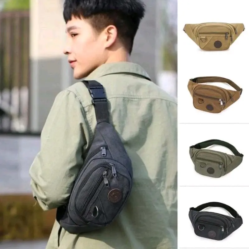 COD-Tas WaistBag Pria/Tas Selempang  Kanvas/Tas Pinggang kanvas  222 tasslempang Wood Slingbag  Cowok 1
