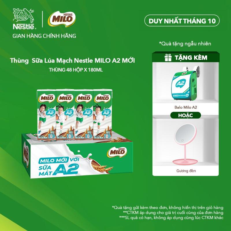 Nestlé VN Thùng Sữa Lúa Mạch Nestle MILO Sữa A2 MỚI chứa Đạm quý A2 (12x4x180ml)