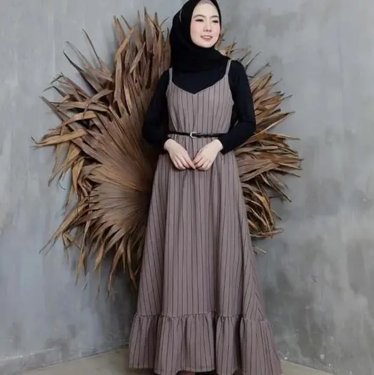Beautyshirt MODI Overall FREE BELT Gamis Dress Motif Salur Bergaris + inner maupun tidak Muslim Lebaran 1