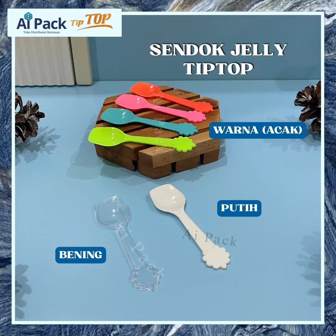 (ISI 100 BIJI) Sendok Jelly Warna Warni Putih Bening TIPTOP / Sendok Pudding / Sendok Puding Mini
