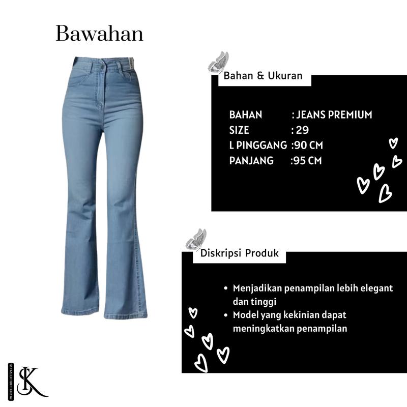 Setelan wanita terbaru atasan Kemeja Crop Putih + Jeans Cutbray + Tas Wanita + Jam Tangan KS0022 3