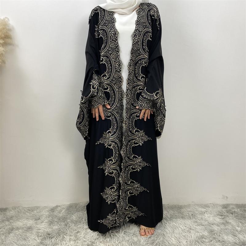 Product Introduction of 1417#  Modern Dubai Embroidery Big Cuff Nida Batwing Sleeve Modest Fashion Butterfly Abaya 6