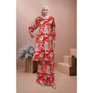 [4] Bold Bloom Baju Kurung Camilia Material Mango Ariani Silk Satin - Elegant Modern Floral Dress Wanita Muslimah