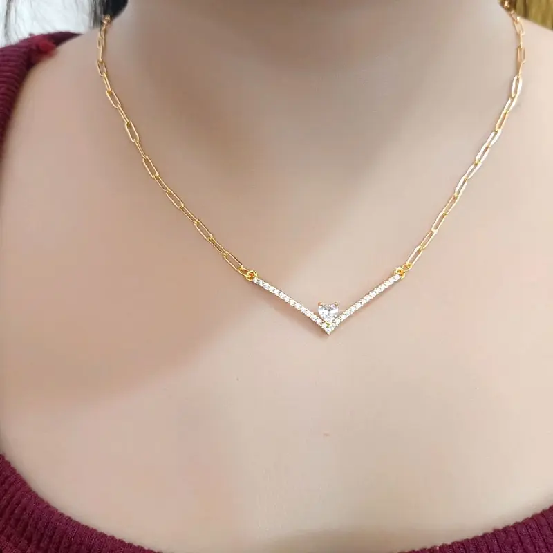 Kalung Fuji Paperklip Bentuk V Cantik Aksesoris Elegan 1