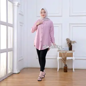 AMANDA Kemaja Atasan Wanita Polo Linen Premium Variasi Kancing Lengan Panjang Busui Nyaman Elegan Halus Dan Jatuh Semua Musim