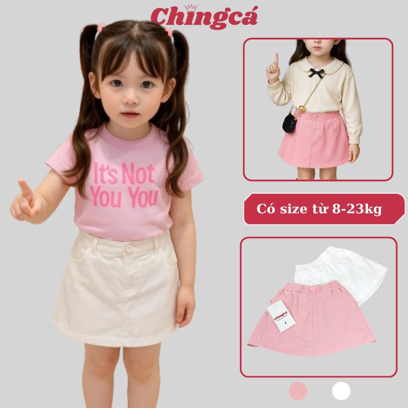 Chân váy chữ A cho bé chất liệu kaki mềm Váy bé gái hai màu Hồng Trắng phong cách hàn quốc size từ 8-23kg cc010