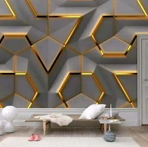 Wallpaper Sticker Dinding Motif Geometrik Arizonal Putih Dof List Gold Bahan Kertas PVC Full Lem Perekat Natural Minimalis Premium COD 1