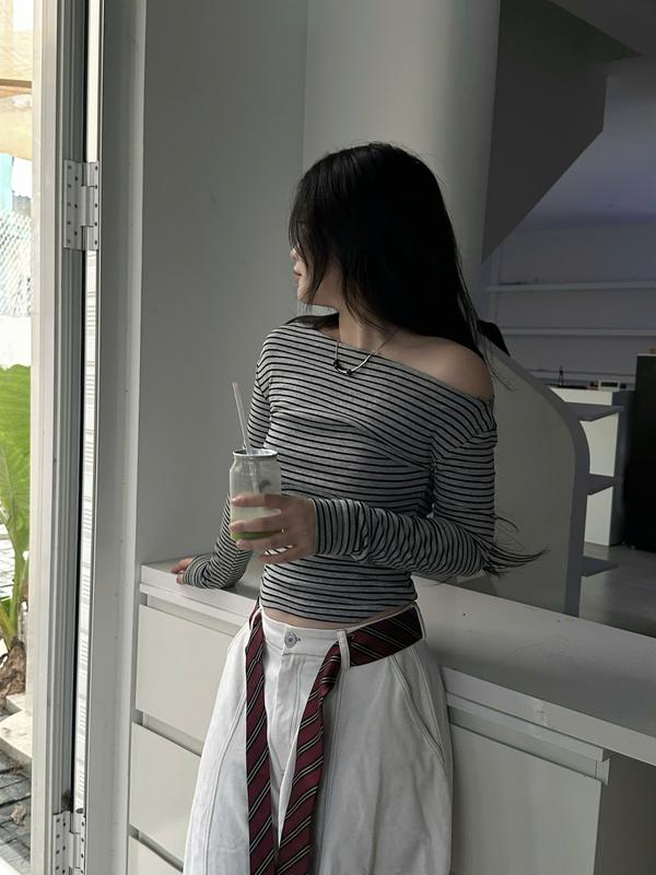 Áo thun dài tay Lined Migcool áo thun nữ ôm body fit dáng chất cotton co dãn A08